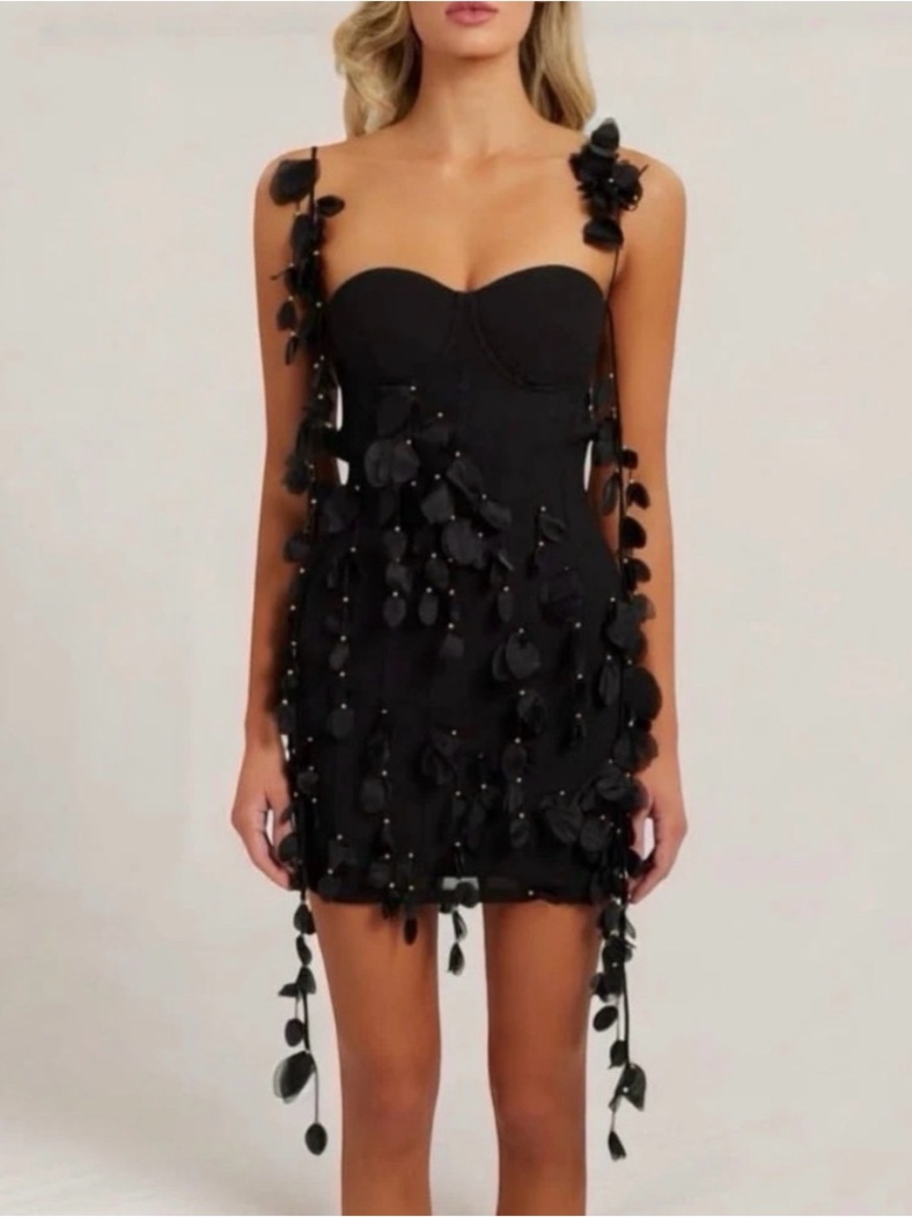 Heiress Black Floral Appliqué Dress